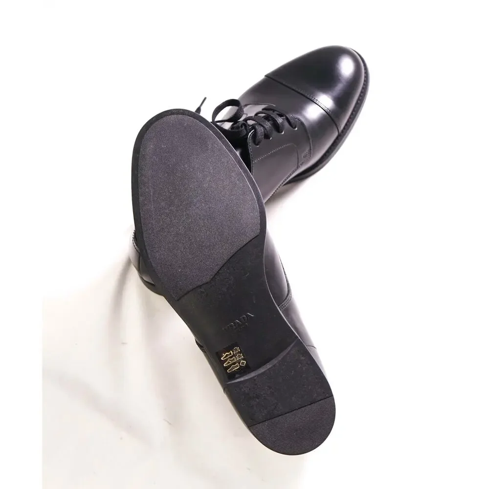 $980 PRADA - Brushed Leather Cap Toe Oxfords W Logo - 9 US (8 Prada)